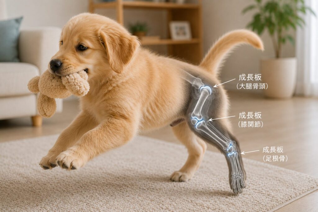 子犬の骨のこと。成長板の説明