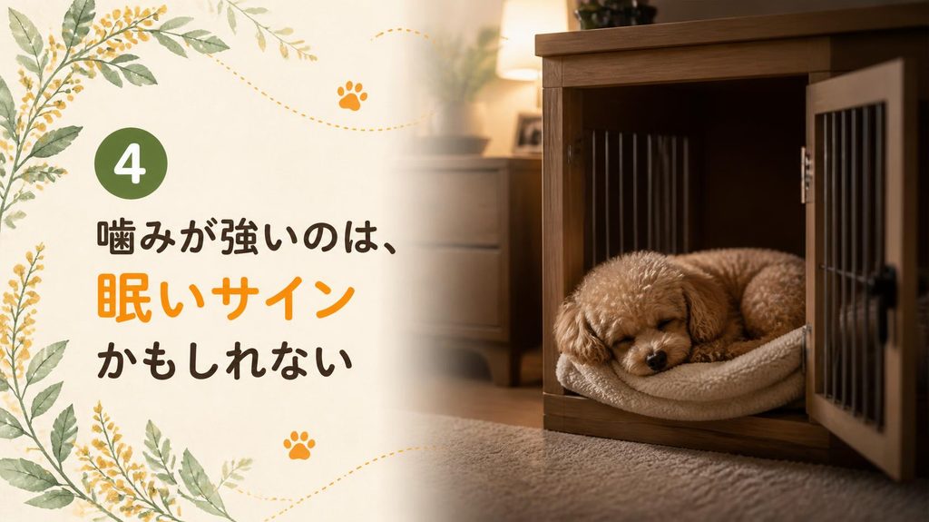 クレートの中で眠る子犬