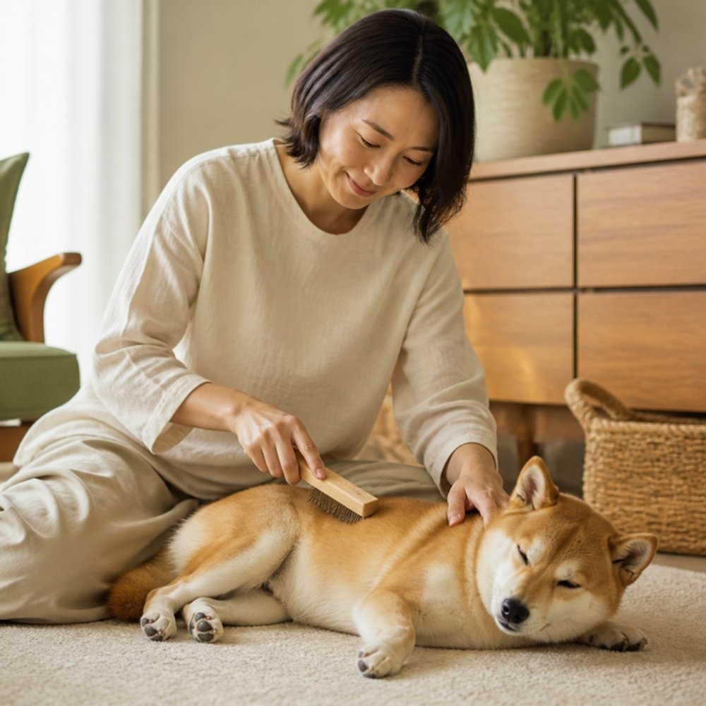 柴犬をやさしくブラッシングする毎日のボディケア