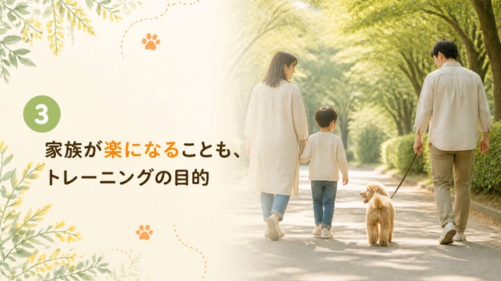 犬と一緒に散歩する家族